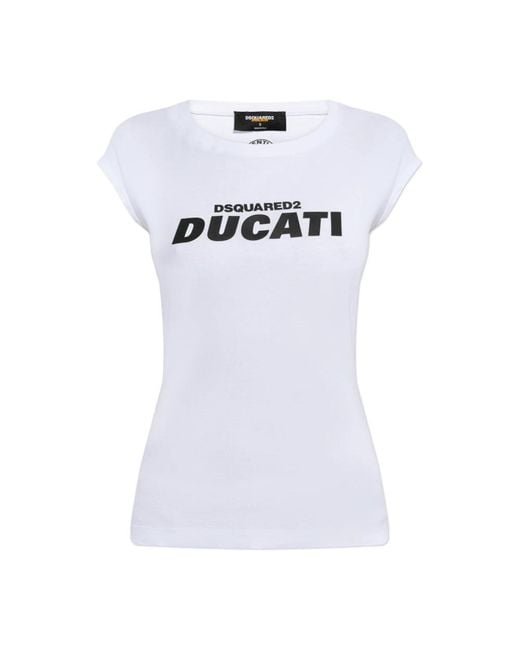 DSquared² Tops ,Wit ,Katoen X Ducati T-Shirt in het White