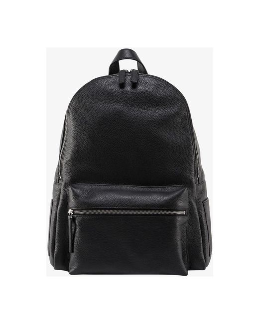 Orciani Tassen ,Zwart ,Leer Leren Rugzak Met Metalen Logo Patch in het Black voor heren