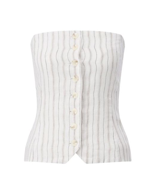 Samsøe & Samsøe Tops ,Wit ,Leer Gestreepte Mouwloze Top Slim Fit in het White