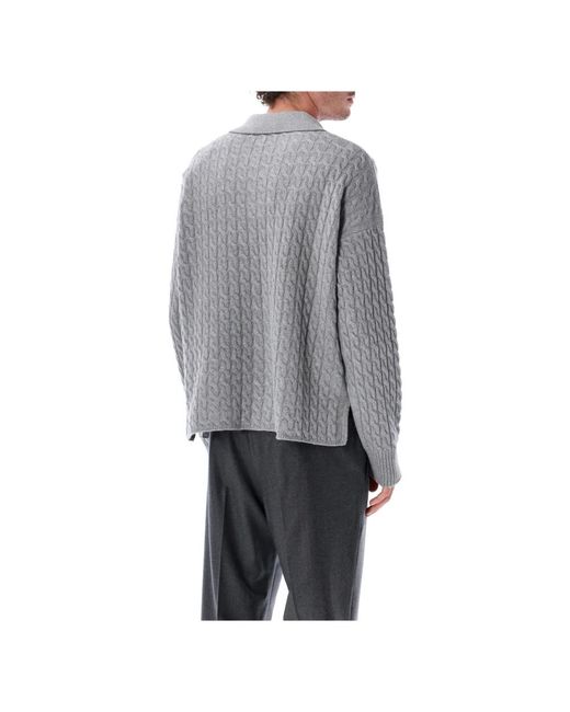 AMI Gray Cable Knit Polo Pullover