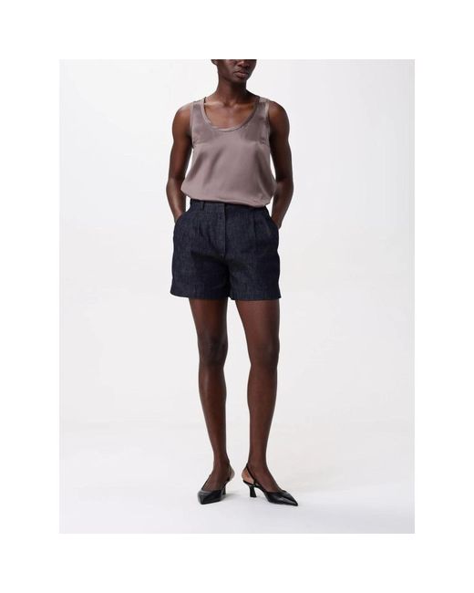 Brunello Cucinelli Blue Blaue Denim Plissee Shorts