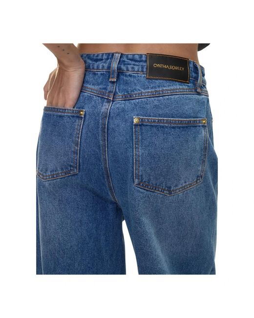 Cynthia Rowley Blue Bestickte Wide-Leg-Jeans