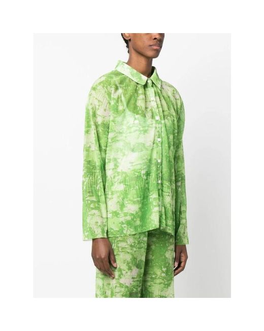 Henrik Vibskov Green Grünes mesh plissé shirt
