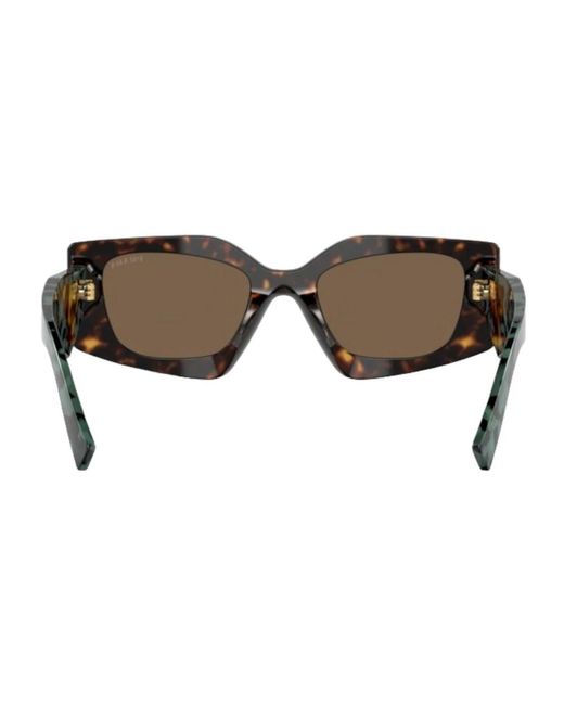 Prada Brown Braune rechteckige sonnenbrille mit grünen details