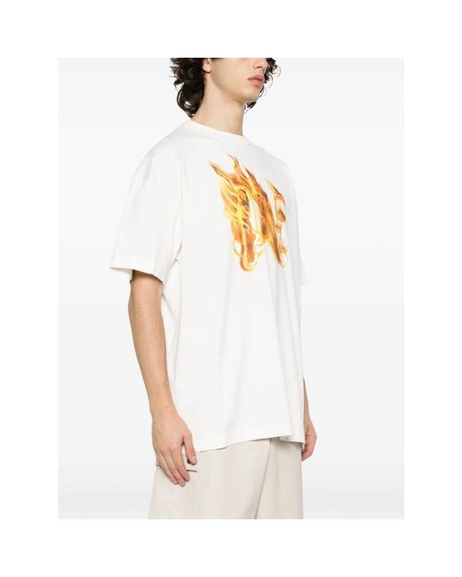 Palm Angels White Burning Pa-Print T-Shirt for men