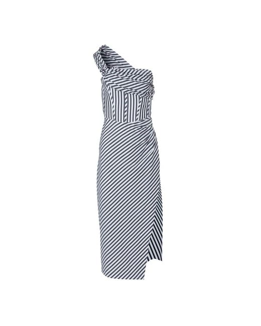 Carolina Herrera Gray Gestreiftes one-shoulder korsett kleid