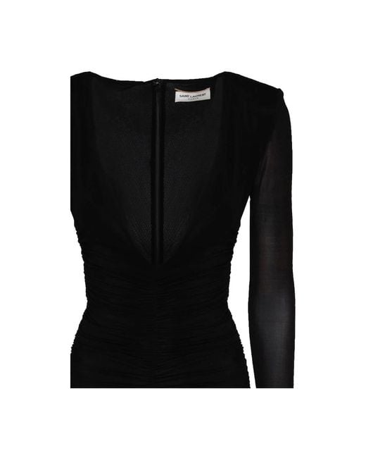 Vestido corto negro con escote en v profundo Saint Laurent de color Black