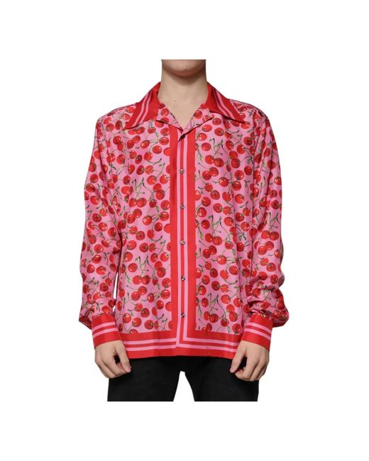 Dolce & Gabbana Kersenprint Zijden Button Down Shirt in het Red voor heren