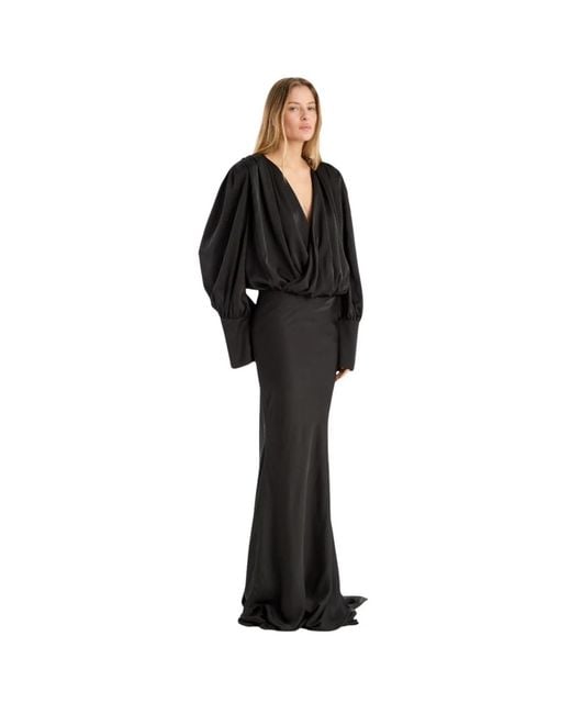 ROTATE BIRGER CHRISTENSEN Black Schwarzes V-Ausschnitt Langes Kleid