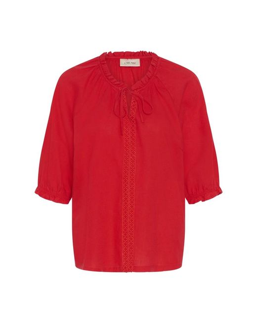Blouses Cream de color Red