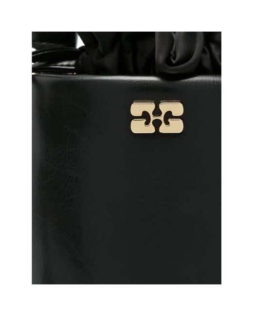 Ganni Black Mini Crinkle Eimer Tasche