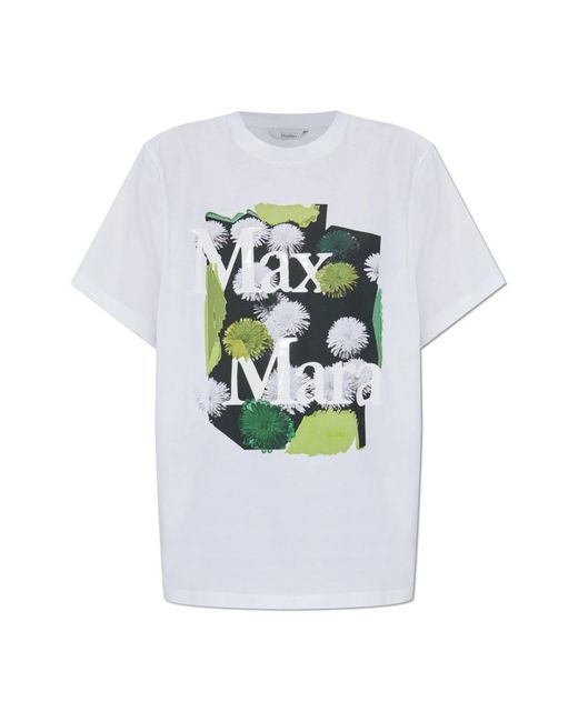 Max Mara Tops ,Wit ,Katoen T-Shirt Met Sequoia-Print in het Gray