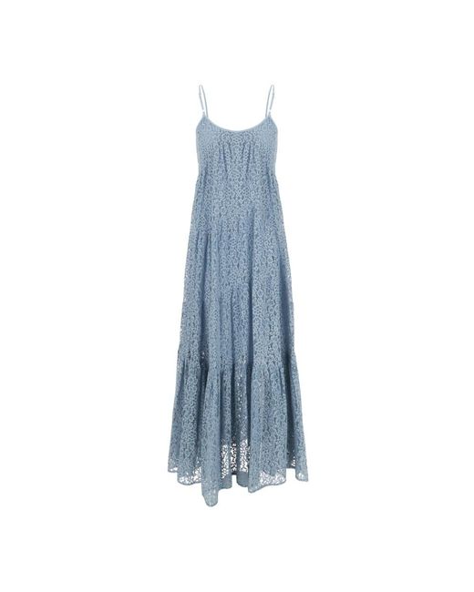 Michael Kors Kleedjes ,Blauw ,Polyester Bloemenkant Getrapte Slipdress in het Blue