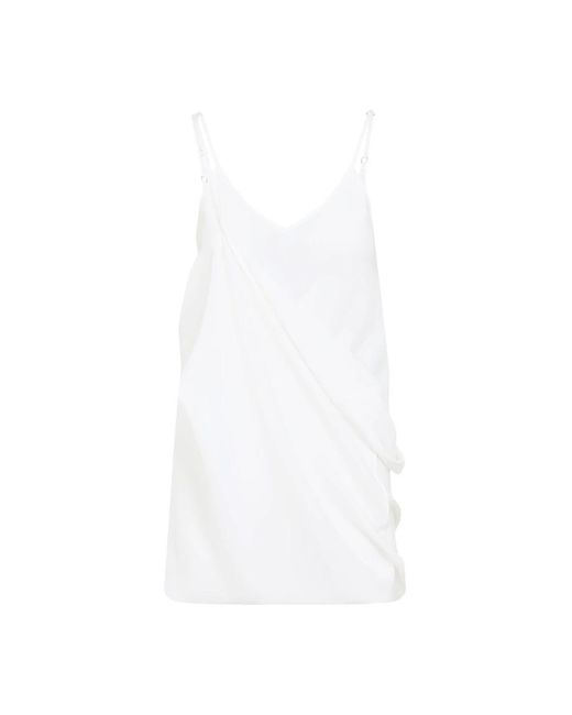 MM6 by Maison Margiela White Draped Silk Mini Dress With Adjustable Straps