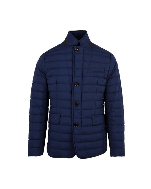 Moorer Jassen ,Blauw ,Gewatteerde Leren Jas Met Rits En Hoornknopen in het Blue voor heren