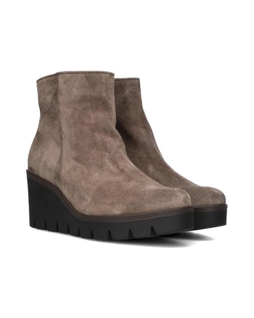 Gabor Brown Taupe Wildleder Keilabsatz Stiefeletten