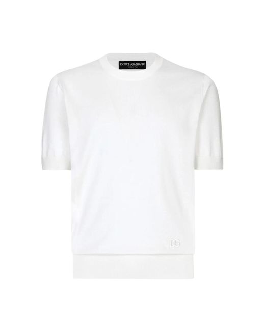 Maglione bianco in seta con ricamo logo di Dolce & Gabbana in White da Uomo