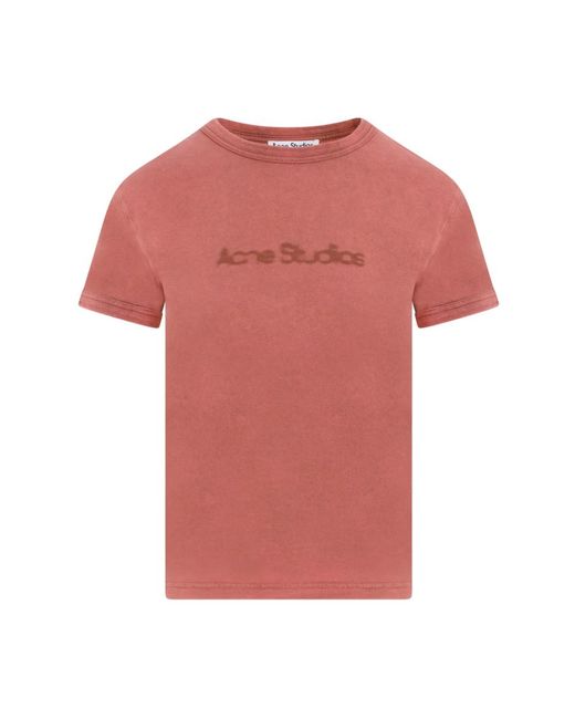 Logoed cotton t-shirt di Acne in Pink