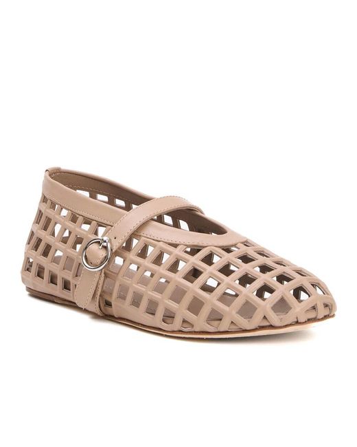 3Juin Pink Taupe Leder Mesh Ballerina Schuhe