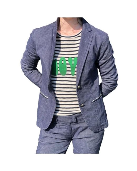 Mason's Jassen ,Blauw ,Denim Blazer Met Denim-Effect En Knoopdetails in het Blue