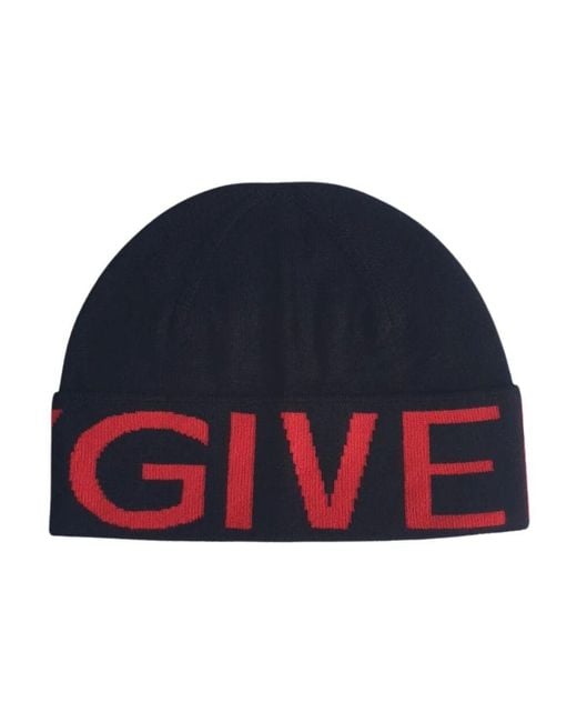 Givenchy Blue Merinowolle Jacquard Beanie Schwarz