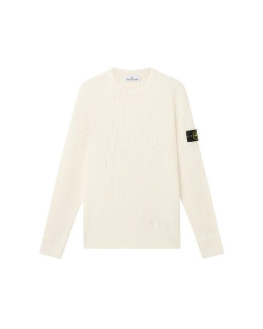 Stone Island White Round-Neck Knitwear for men