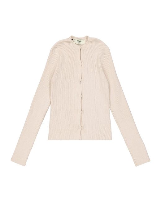 Fendi Truien & Vesten ,Katoen Geribbelde Cardigan Met Ronde Hals in het Natural