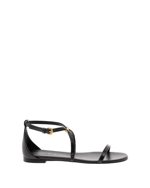 McQueen Black Flat Sandals