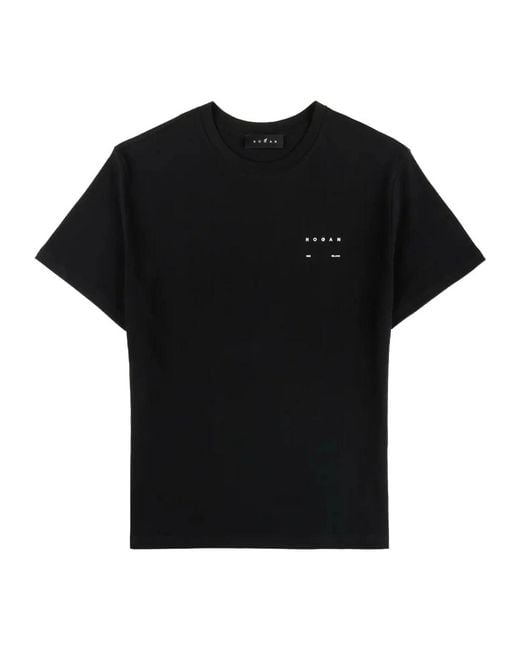 Hogan Black Minimalist T-Shirt With Calfskin Blend for men