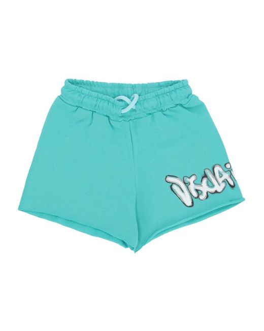 DISCLAIMER Fitness ,Blauw ,Katoen Logo Mint Shorts Elastische Koord Katoen in het Blue