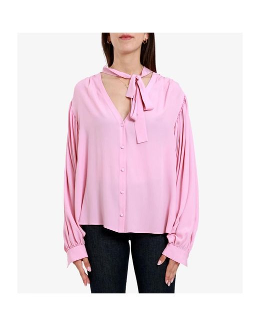 MSGM Overhemden ,Roze ,V-Hals Blouse Met Knoopsluiting En Strik in het Pink