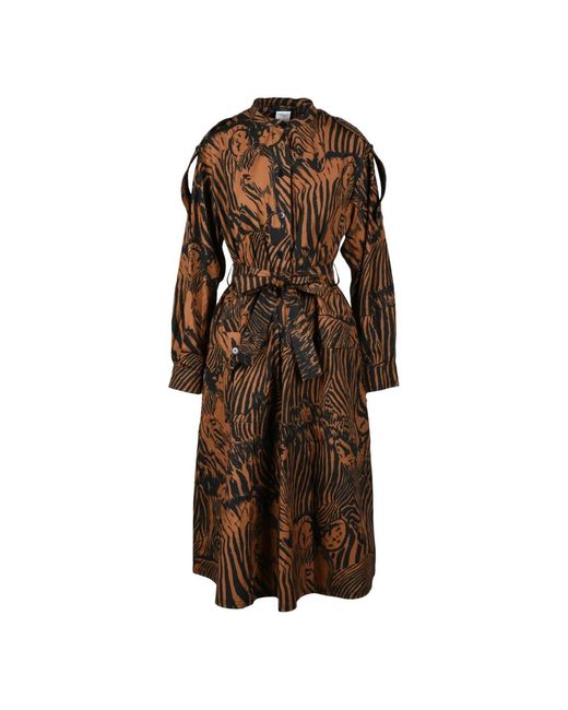 Weekend by Maxmara Brown Baumwoll-Chemisierkleid Mit Puffärmeln