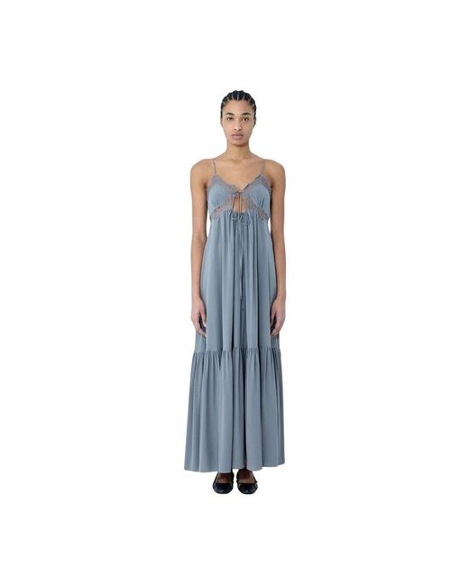 Chloé Blue Seiden Spitzen Maxikleid