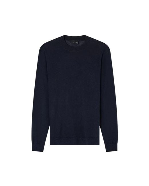 Emporio Armani Blue Round-Neck Knitwear for men