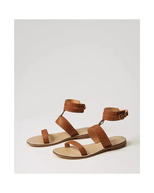 Twinset Brown Flat Sandals