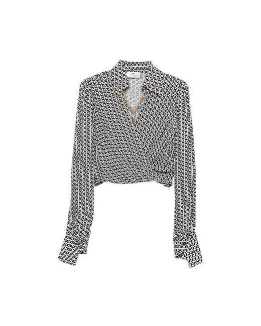 Elisabetta Franchi Gray Kettenmuster Wickelhemd Lange Ärmel