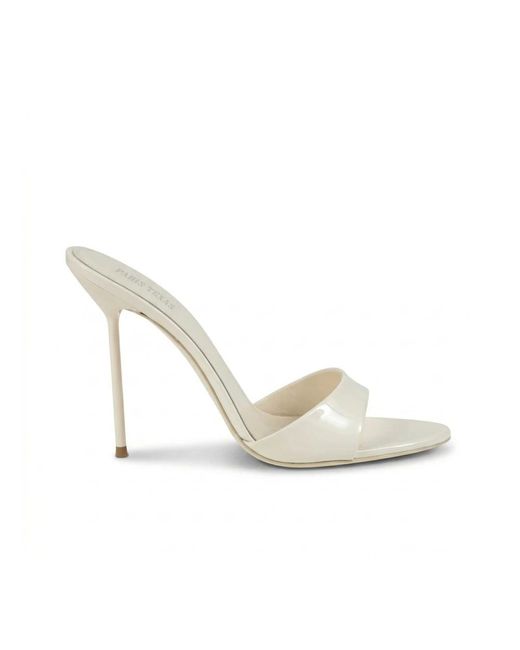 Paris Texas White Heeled Mules