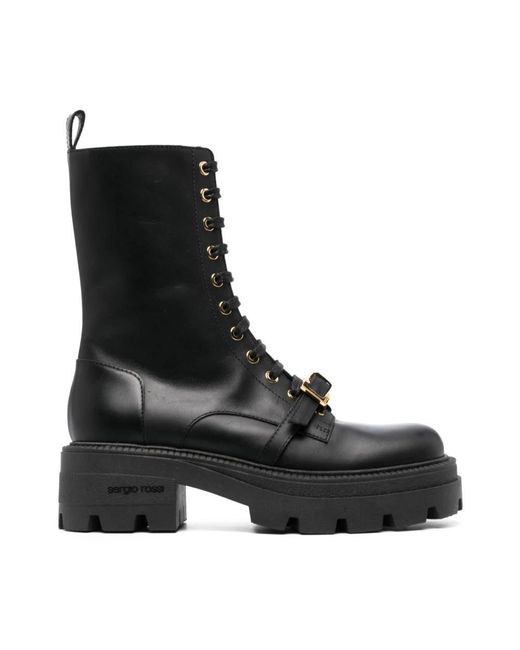 Sergio Rossi Black Lace-Up Boots