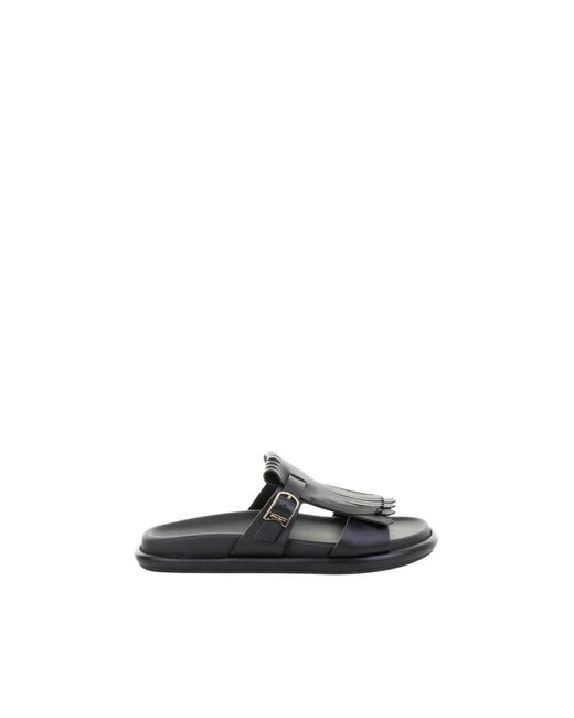 Santoni Black Flat Sandalen