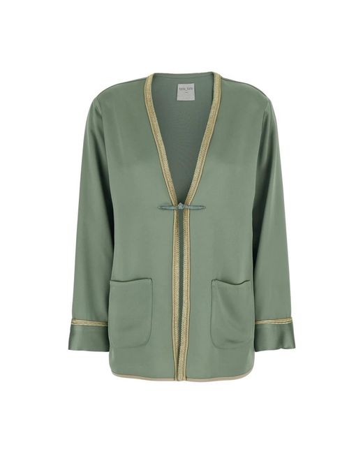 Forte_forte Jassen ,Groen ,V-Hals Toggle Jas in het Green