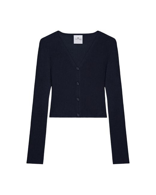 Courreges Truien & Vesten ,Blauw ,V-Hals Trui Met Logo Applicatie in het Blue