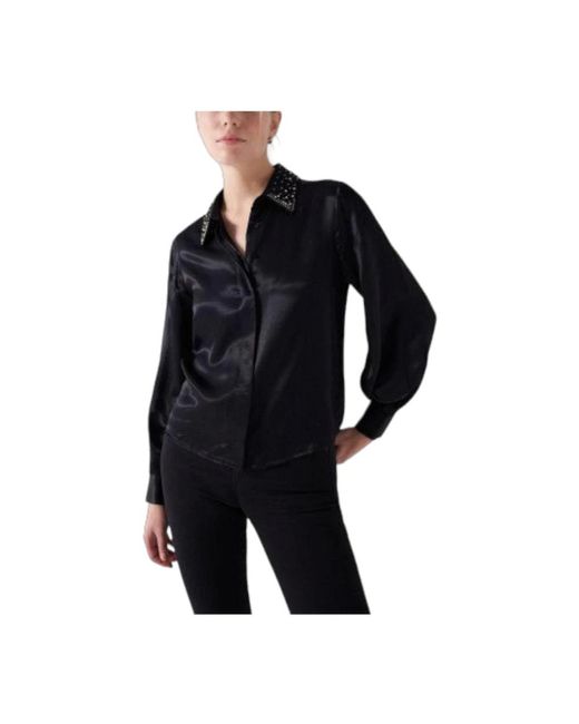 Salsa Jeans Overhemden ,Zwart ,Satijn Shirts in het Black
