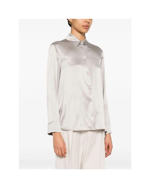 Max Mara White Graue Seidenstretch-Bluse Kadiak