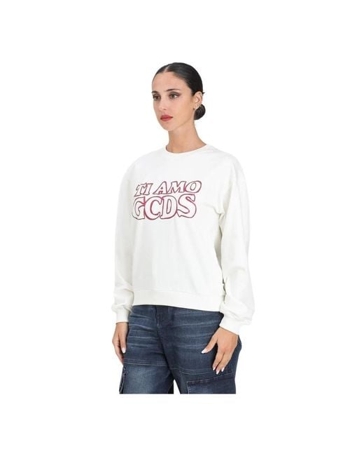 Gcds Witte Crewneck Sweater Met Vet Print in het White