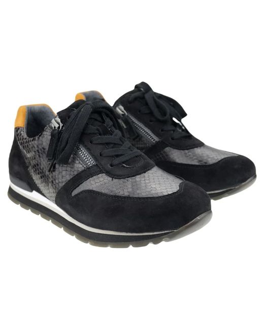 Gabor Black Trendiger leder python print sneaker