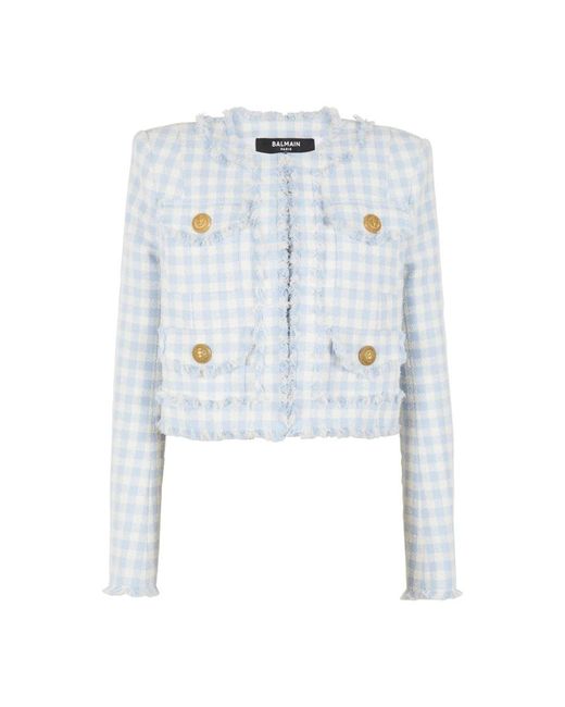 Balmain Colbert Met Gingham Ruit in het Blue