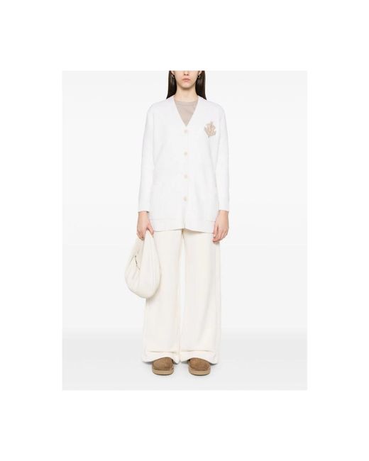 Max Mara Truien & Vesten ,Wit ,Witte Geribbelde Cardigan Met V-Hals in het White