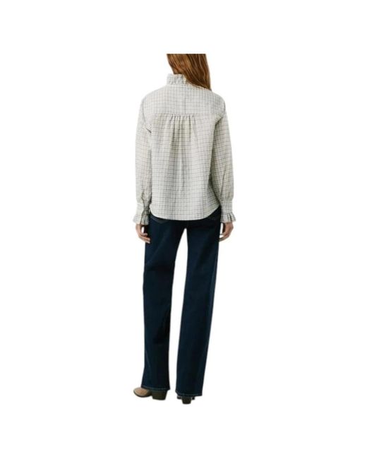 Pepe Jeans Overhemden ,Wit ,Blouse Met Gerimpelde Hoge Hals En Ruitjesprint in het Gray