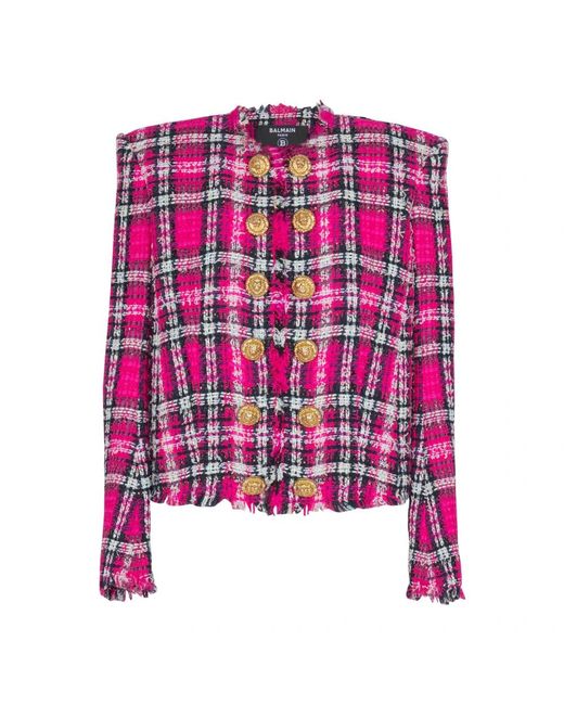 Balmain Jassen ,Roze ,Tweed Cropped Jas in het Pink