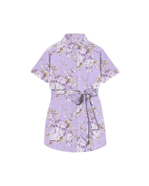 Mc2 Saint Barth Overhemden ,Veelkleurig ,Linnen Bloemen Linnen Tuniek Jurk in het Purple